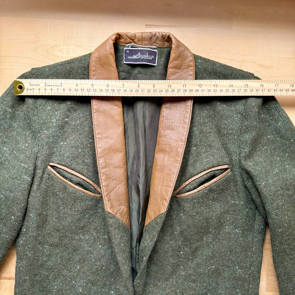 Vintage SEELER West Germany Wool Jacket Nappa Leather Field Coat Trachten Blazer - Picture 9 of 16